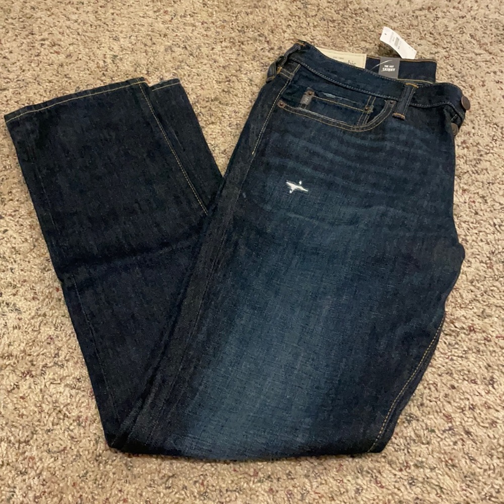 COPY - NWT Abercrombie Skinny Dark Wash Light Des…